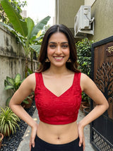 MIMOSA Red Saree Saree — blouse close-up