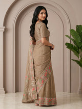 MIMOSA Chiku Banarasi chiffon Saree — pose 7 styling detail
