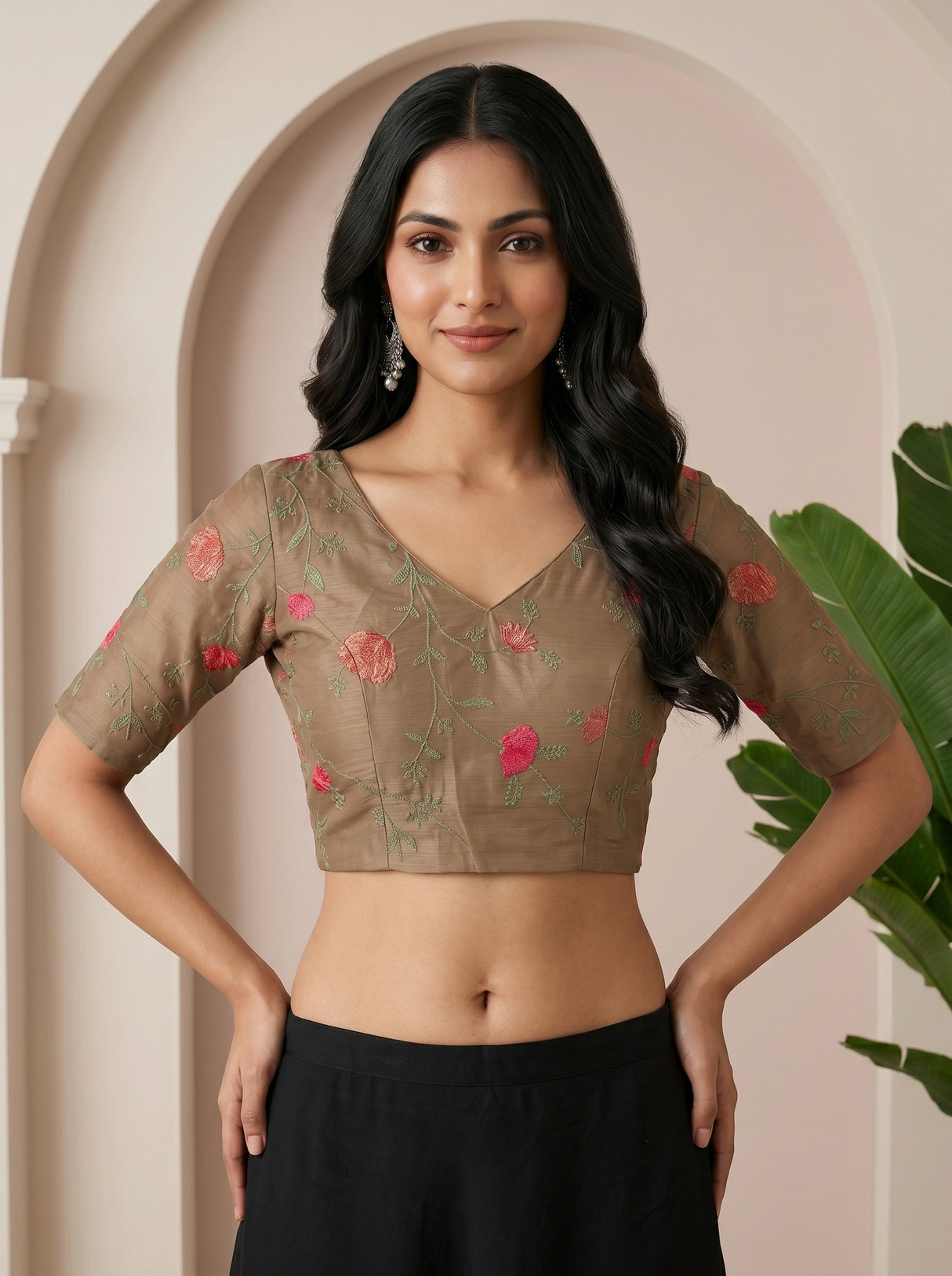 MIMOSA Chiku Banarasi chiffon Saree — blouse close-up