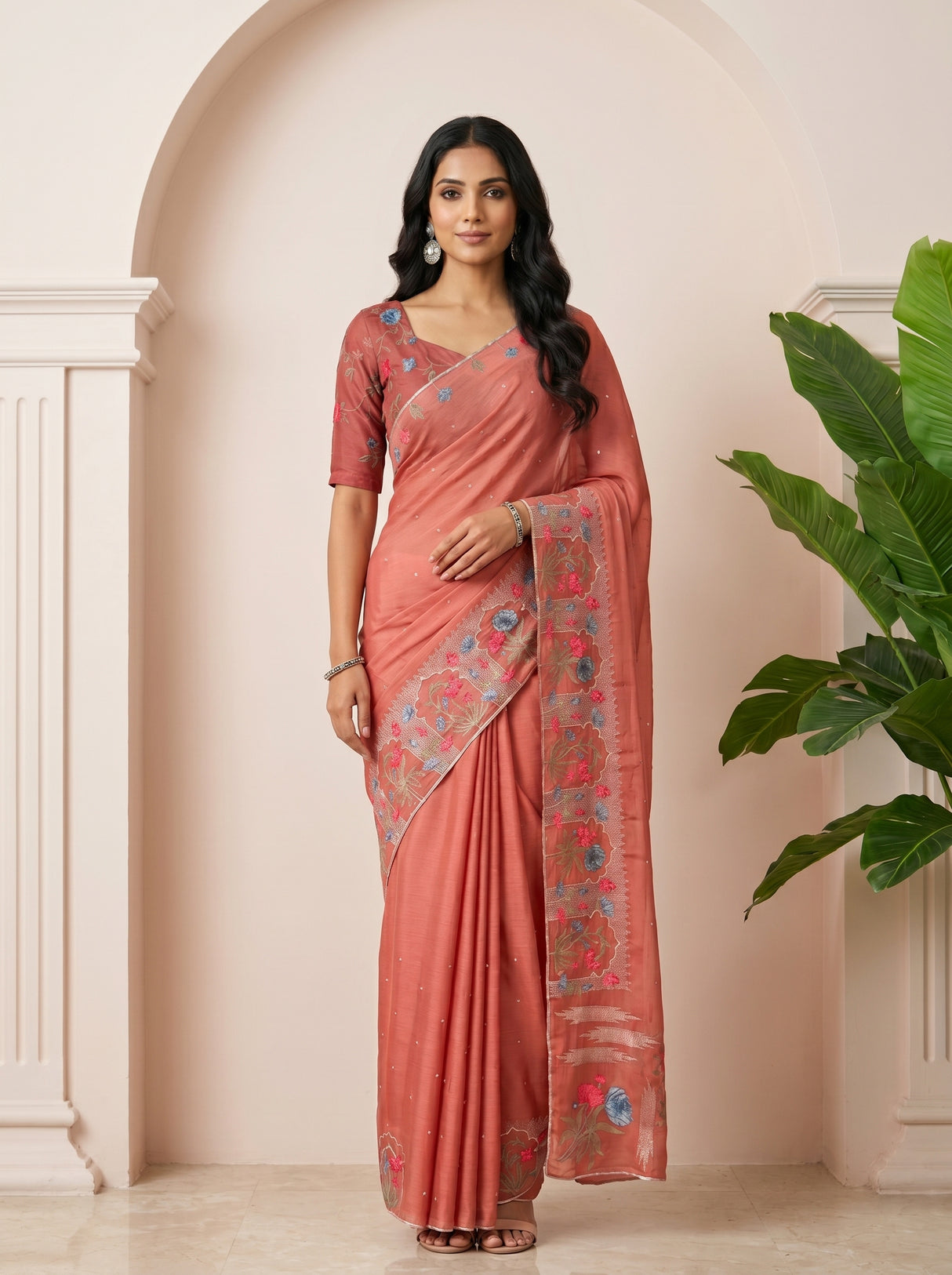 MIMOSA Gajari Banarasi chiffon Saree — draped