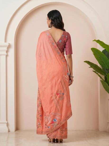 MIMOSA Gajari Banarasi chiffon Saree — pallu and body detail