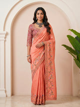 MIMOSA Gajari Banarasi chiffon Saree — pose 5 styling detail