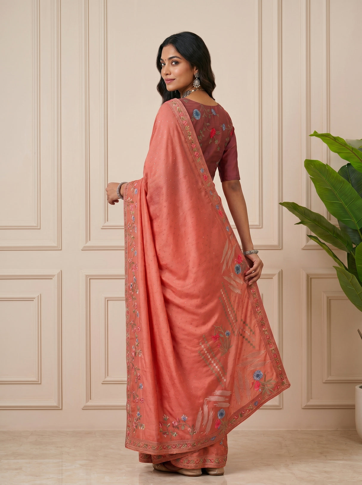 MIMOSA Gajari Banarasi chiffon Saree — pose 7 styling detail
