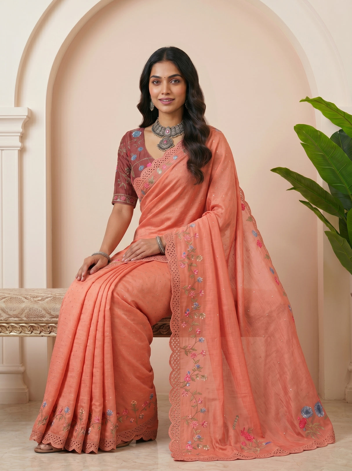 MIMOSA Gajari Banarasi chiffon Saree — pose 8 styling detail
