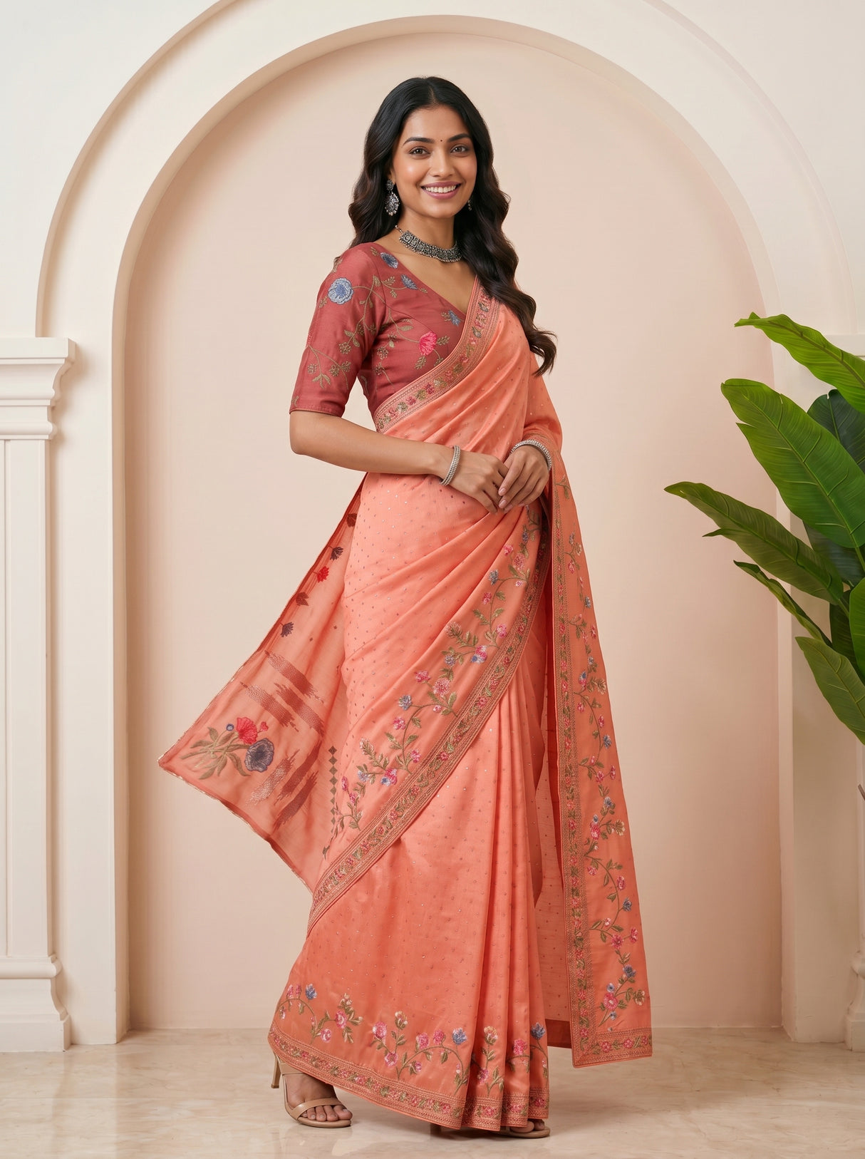 MIMOSA Gajari Banarasi chiffon Saree — pose 9 styling detail