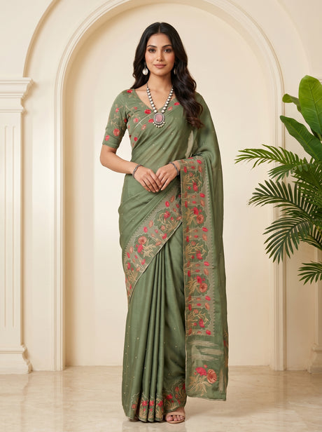 MIMOSA Pista Banarasi chiffon Saree — draped