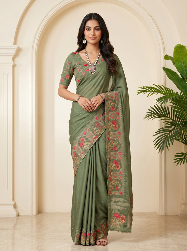 MIMOSA Pista Banarasi chiffon Saree — draped