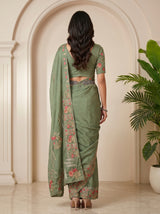 MIMOSA Pista Banarasi chiffon Saree — pallu and body detail