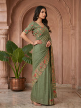 MIMOSA Pista Banarasi chiffon Saree — model lifestyle pose