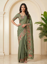 MIMOSA Pista Banarasi chiffon Saree — pose 4 styling detail