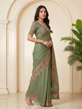 MIMOSA Pista Banarasi chiffon Saree — pose 5 styling detail