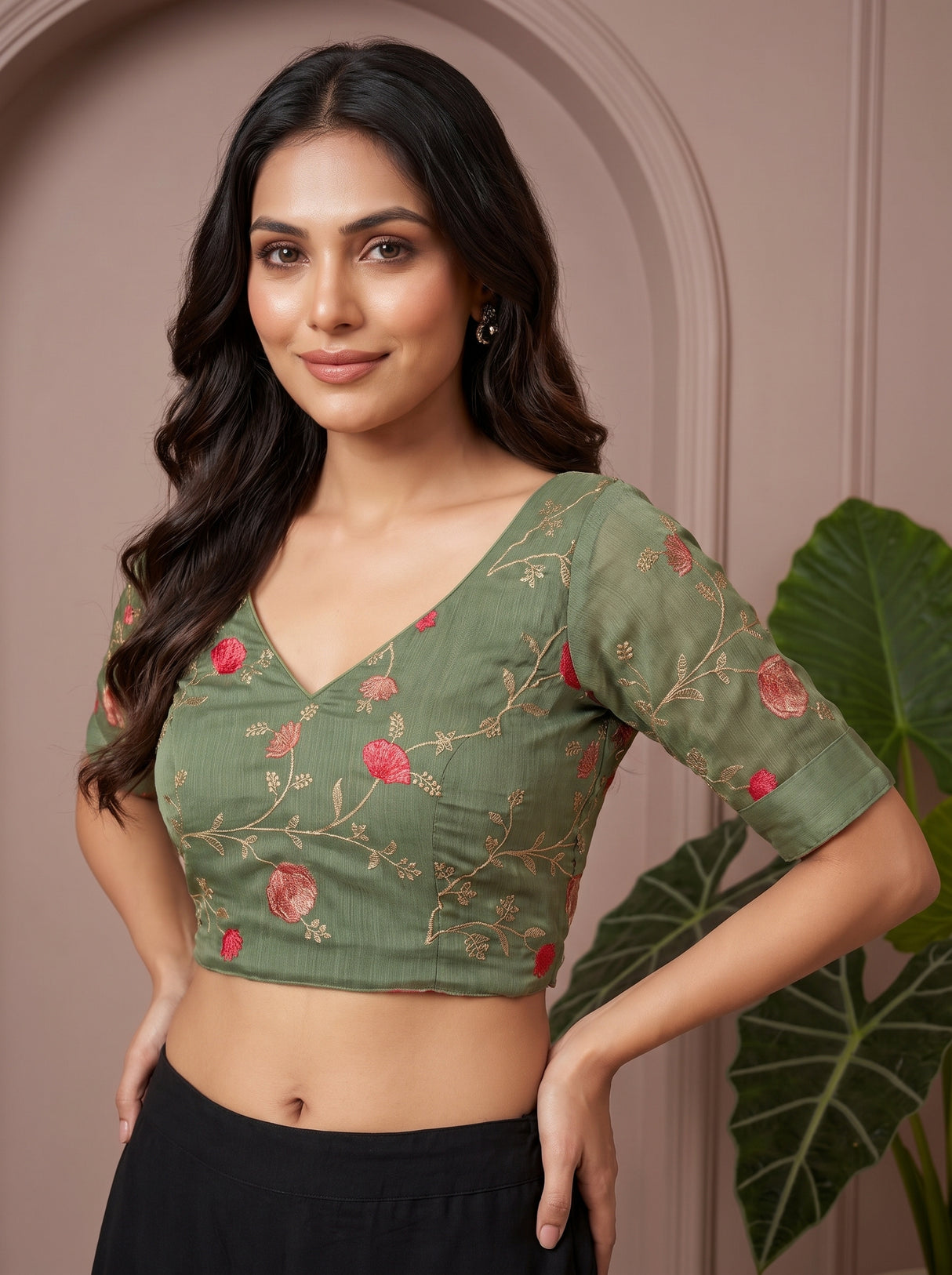 MIMOSA Pista Banarasi chiffon Saree — blouse close-up