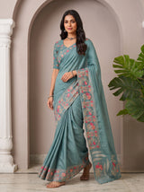 MIMOSA Sapphire Banarasi chiffon Saree — pose 6 styling detail