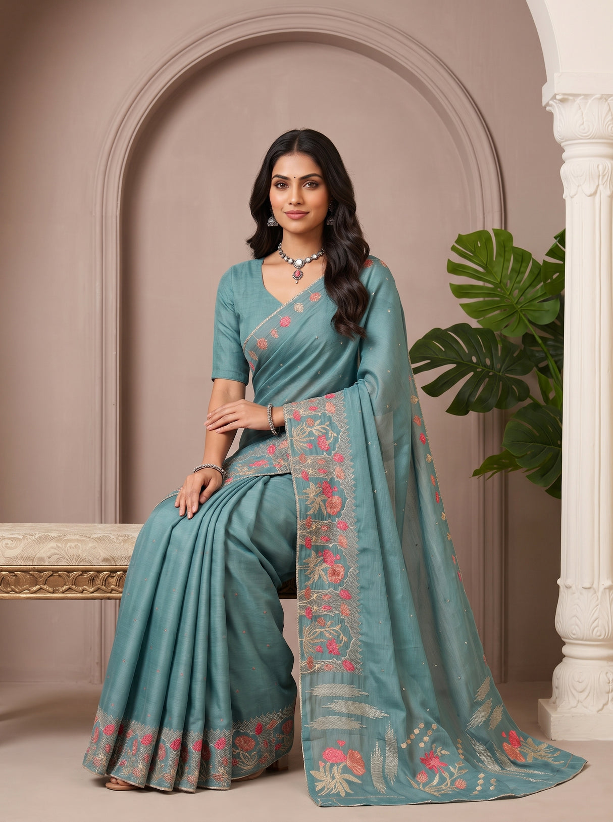 MIMOSA Sapphire Banarasi chiffon Saree — pose 8 styling detail