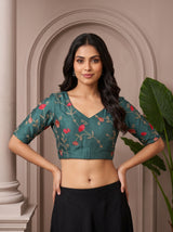 MIMOSA Sapphire Banarasi chiffon Saree — blouse close-up