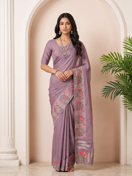 MIMOSA Violet Banarasi chiffon Saree — draped