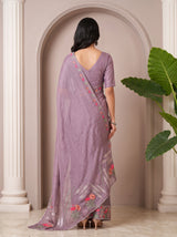 MIMOSA Violet Banarasi chiffon Saree — pallu and body detail