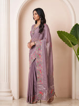 MIMOSA Violet Banarasi chiffon Saree — model lifestyle pose