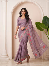 MIMOSA Violet Banarasi chiffon Saree — pose 6 styling detail