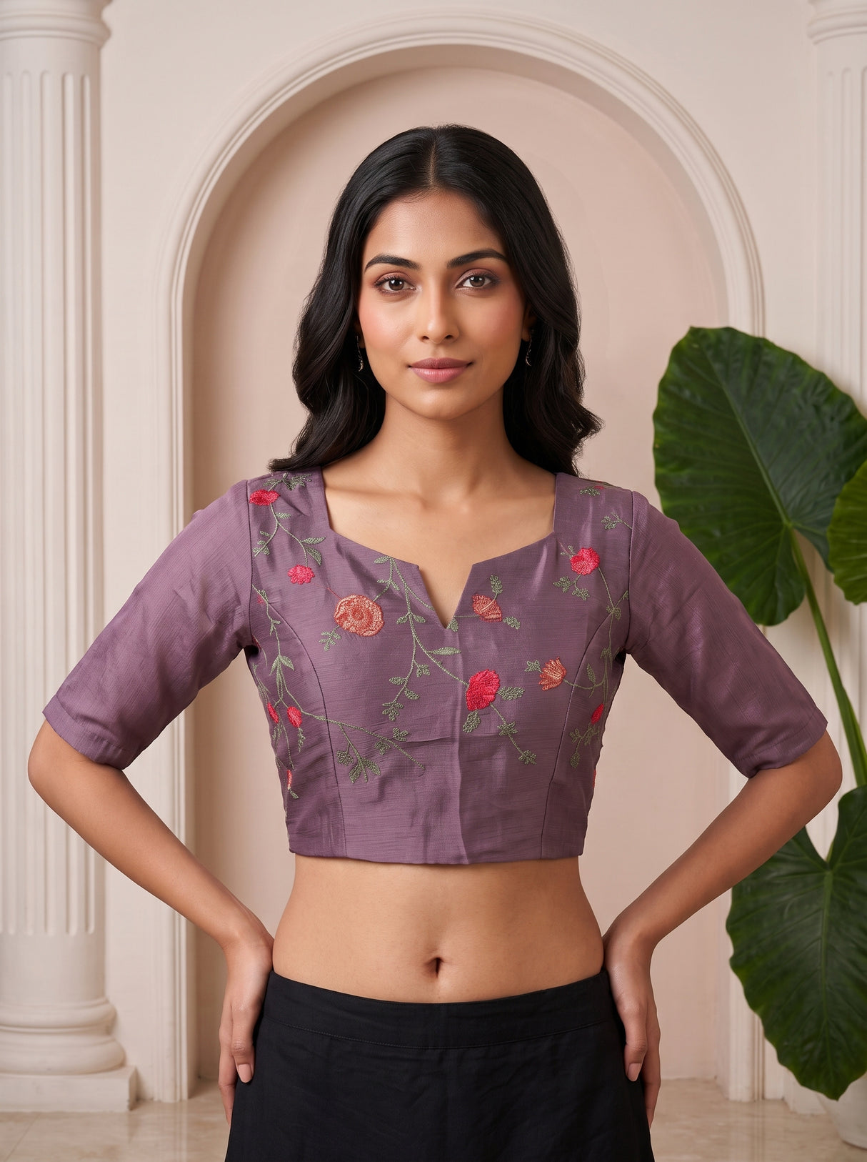 MIMOSA Violet Banarasi chiffon Saree — blouse close-up