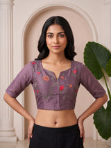 MIMOSA Violet Banarasi chiffon Saree — blouse close-up