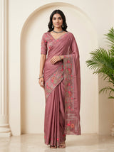 MIMOSA Wine Banarasi chiffon Saree — draped