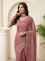MIMOSA Wine Banarasi chiffon Saree — pose 10 styling detail