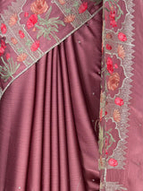 MIMOSA Wine Banarasi chiffon Saree — fleets shot full lifestyle