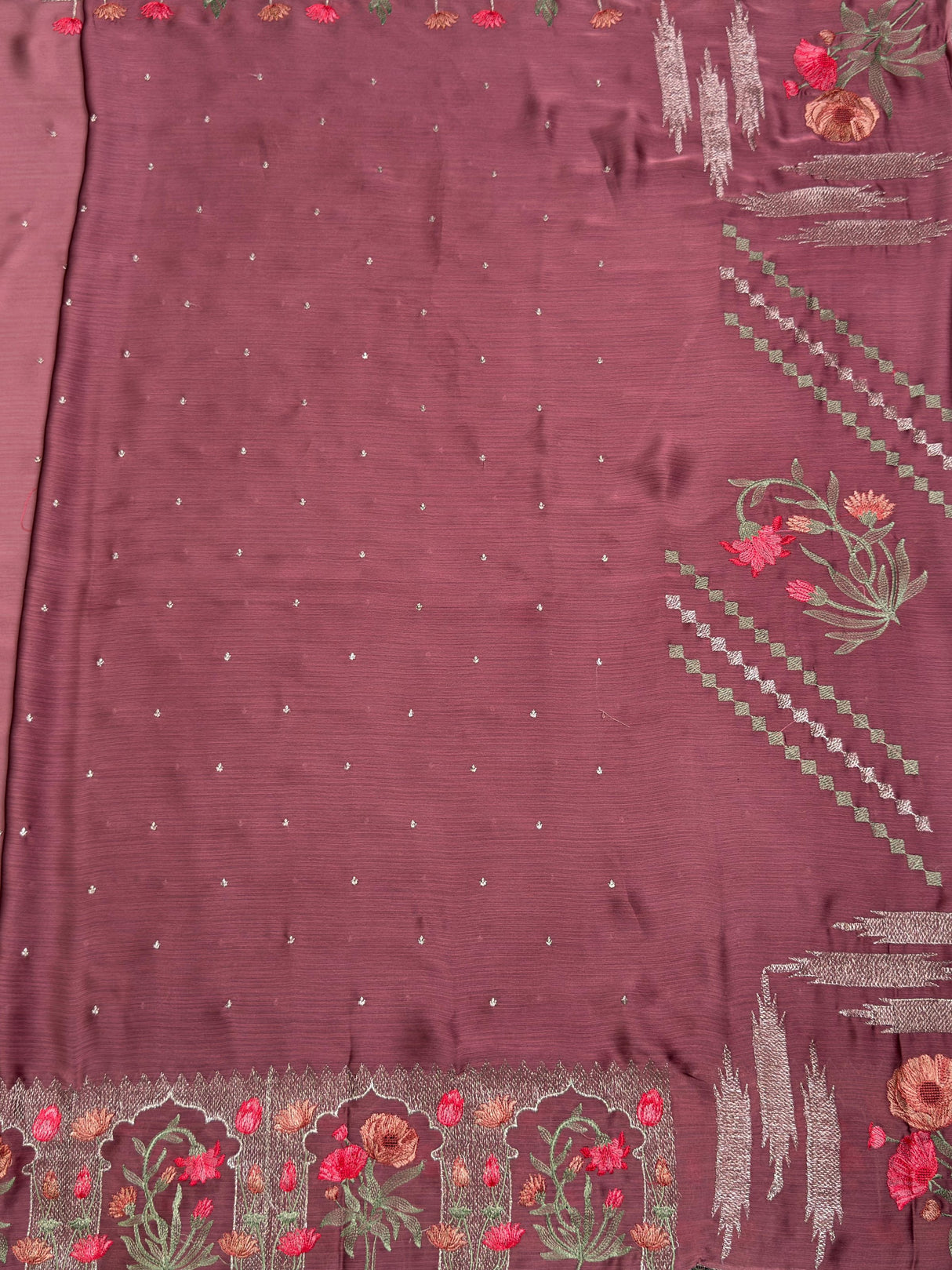 MIMOSA Wine Banarasi chiffon Saree — pallu and zari work detail