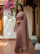 MIMOSA Peach Banarasi chiffon Saree — pose 5 styling detail