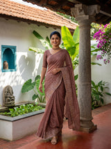 MIMOSA Peach Banarasi chiffon Saree — pose 6 styling detail