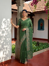 MIMOSA Pista Banarasi chiffon Saree — AI Model lifestyle pose 1