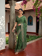 MIMOSA Pista Banarasi chiffon Saree — pose 6 styling detail