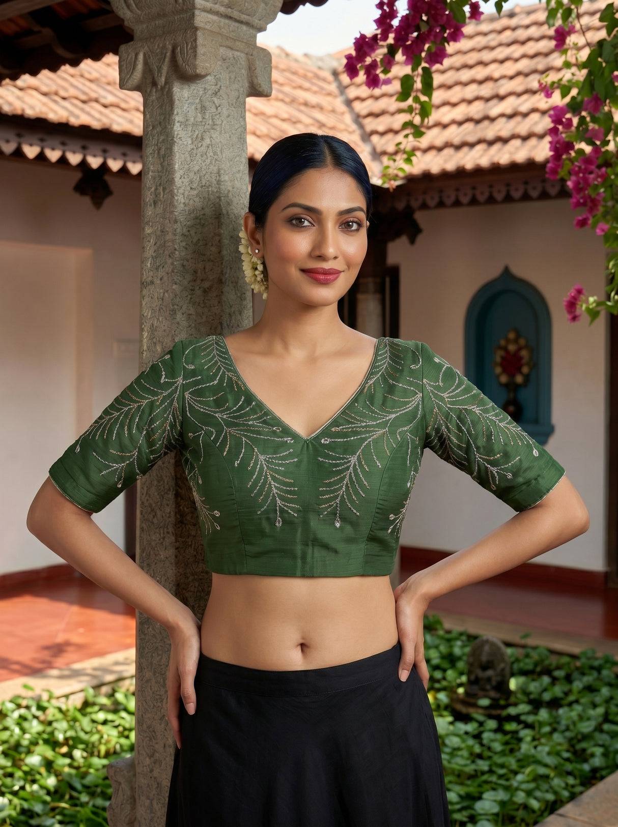 MIMOSA Pista Banarasi chiffon Saree — blouse close-up