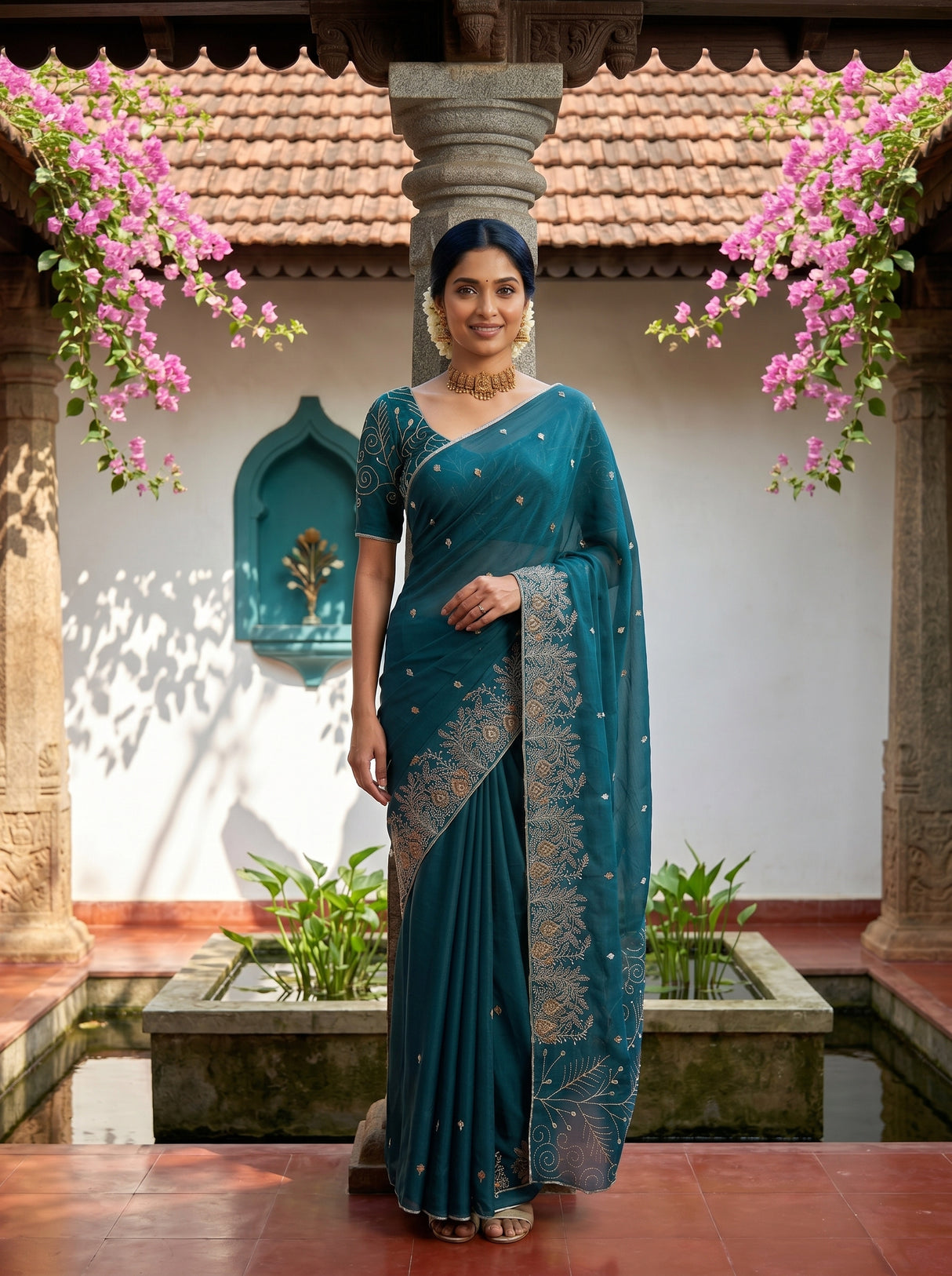 MIMOSA Sapphire Banarasi chiffon Saree — pose 10 styling detail