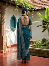 MIMOSA Sapphire Banarasi chiffon Saree — pose 2 styling detail