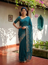 MIMOSA Sapphire Banarasi chiffon Saree — pose 4 styling detail