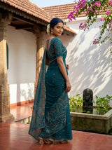MIMOSA Sapphire Banarasi chiffon Saree — pose 5 styling detail