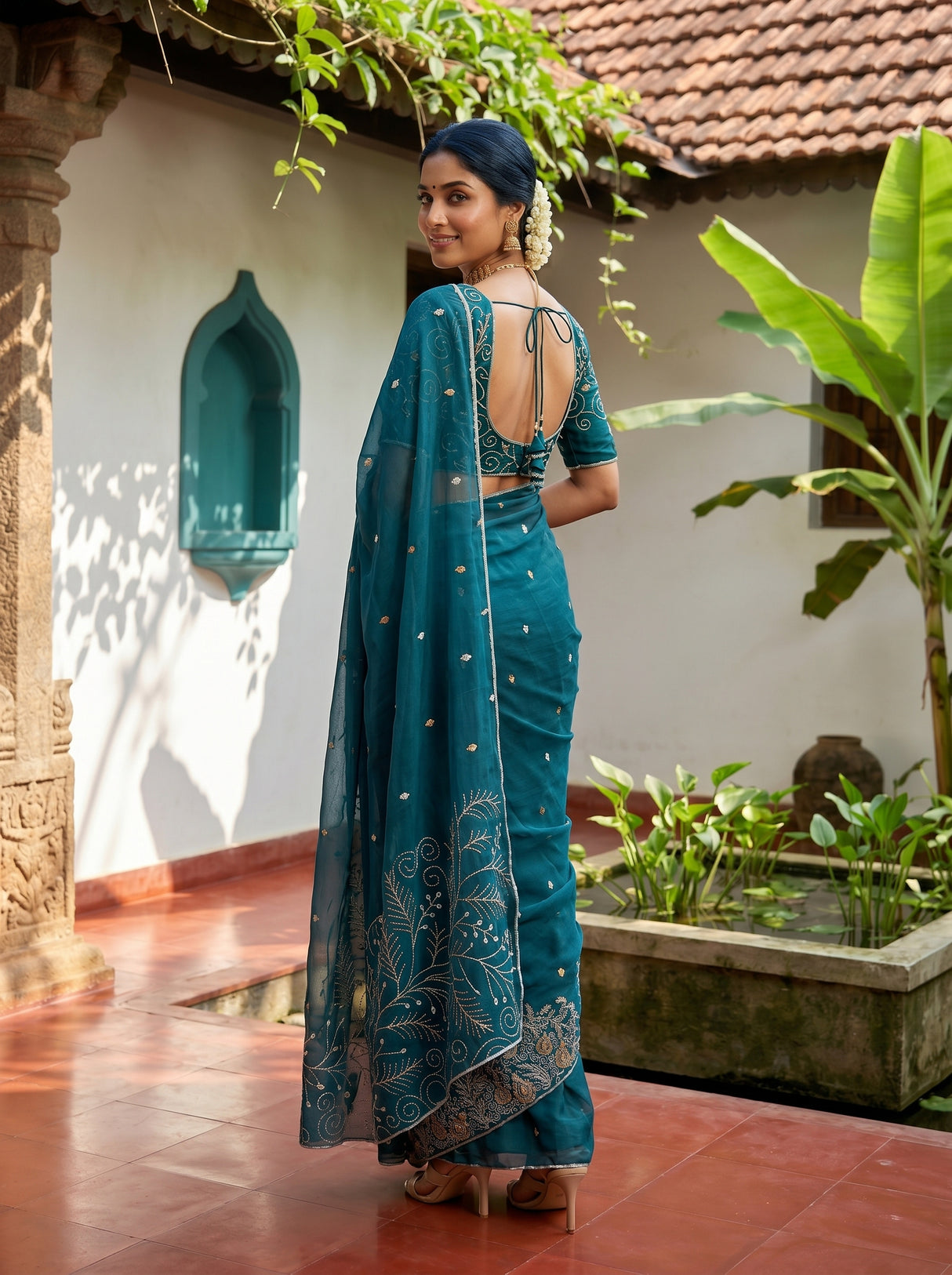 MIMOSA Sapphire Banarasi chiffon Saree — pose 7 styling detail