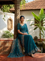 MIMOSA Sapphire Banarasi chiffon Saree — pose 8 styling detail