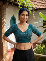 MIMOSA Sapphire Banarasi chiffon Saree — blouse close-up