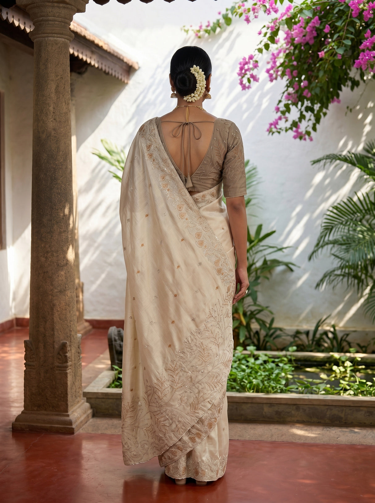MIMOSA Tussar Banarasi chiffon Saree — pose 2 styling detail