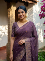 MIMOSA Violet Banarasi chiffon Saree — pose 10 styling detail