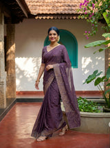 MIMOSA Violet Banarasi chiffon Saree — pose 6 styling detail