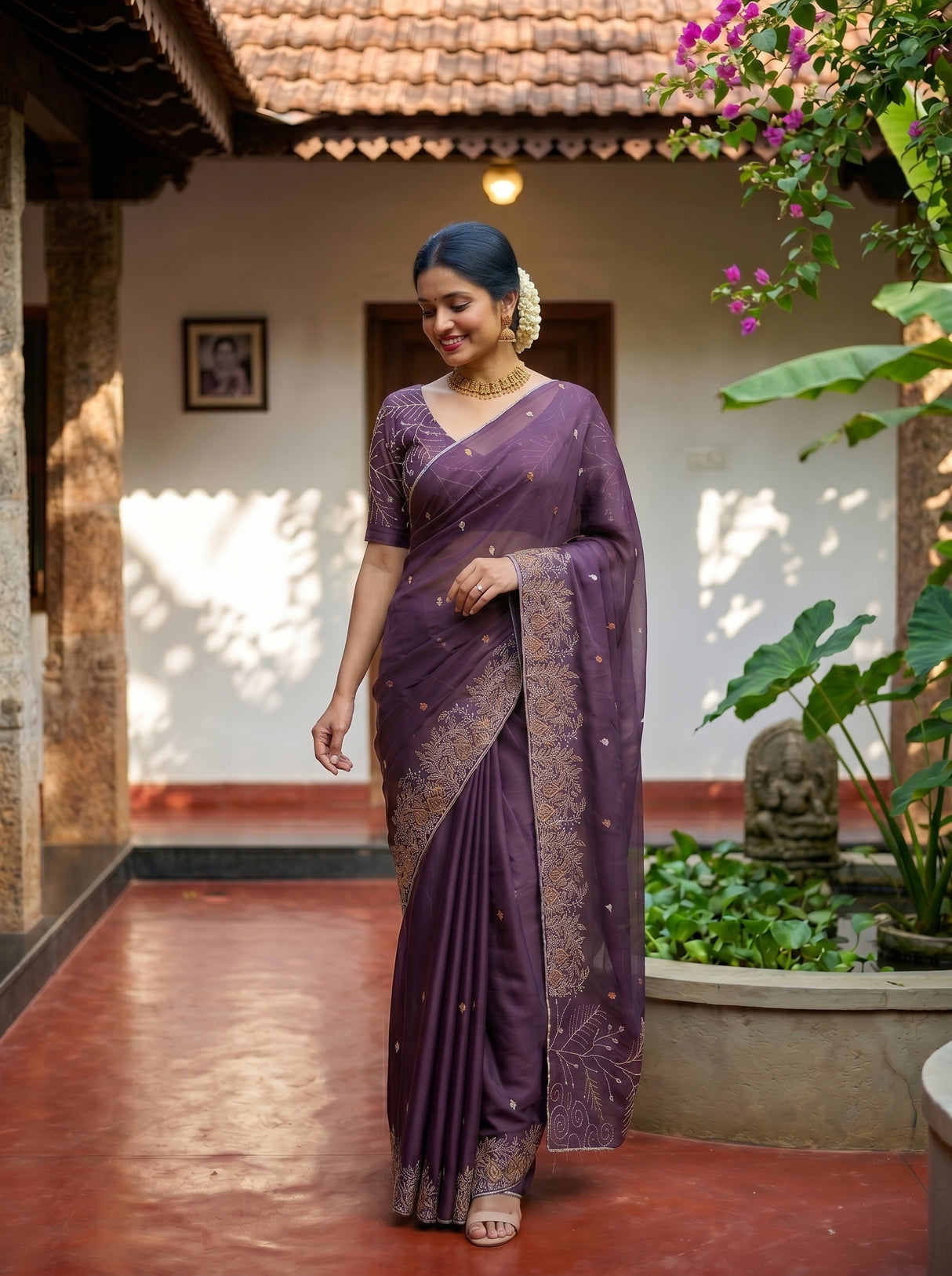 MIMOSA Violet Banarasi chiffon Saree — pose 9 styling detail