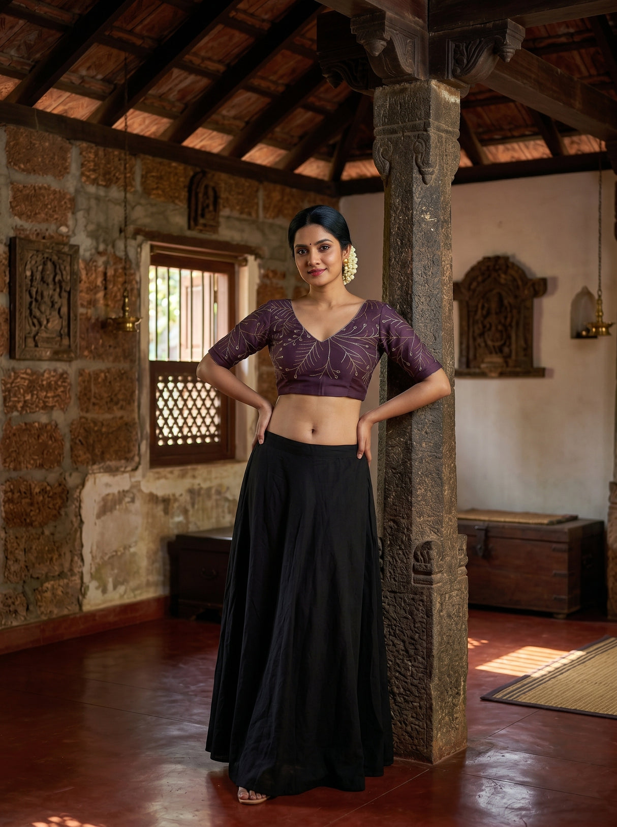 MIMOSA Violet Banarasi chiffon Saree — blouse close-up