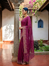 MIMOSA Wine Banarasi chiffon Saree — pose 3 styling detail