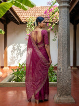 MIMOSA Wine Banarasi chiffon Saree — pose 5 styling detail