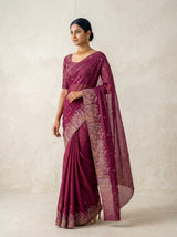 MIMOSA Wine Banarasi chiffon Saree — pose 9 styling detail