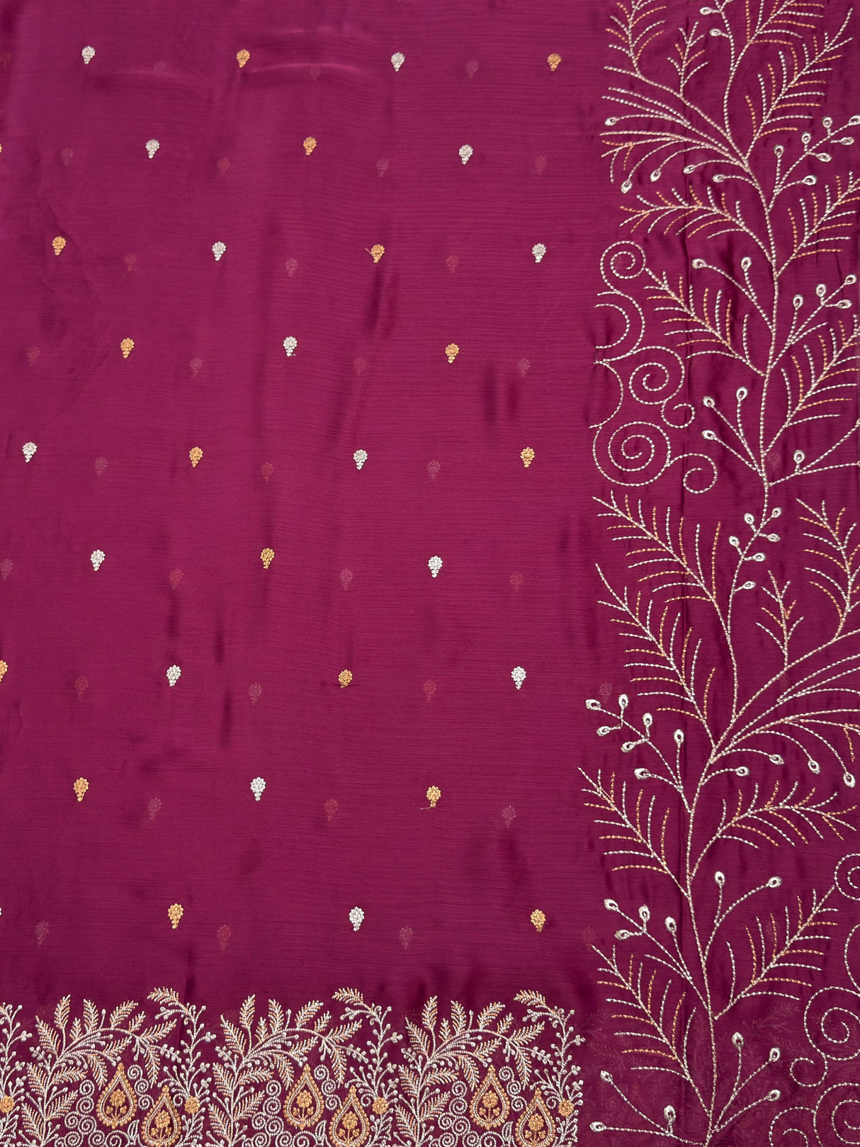 MIMOSA Wine Banarasi chiffon Saree — pallu and zari work detail
